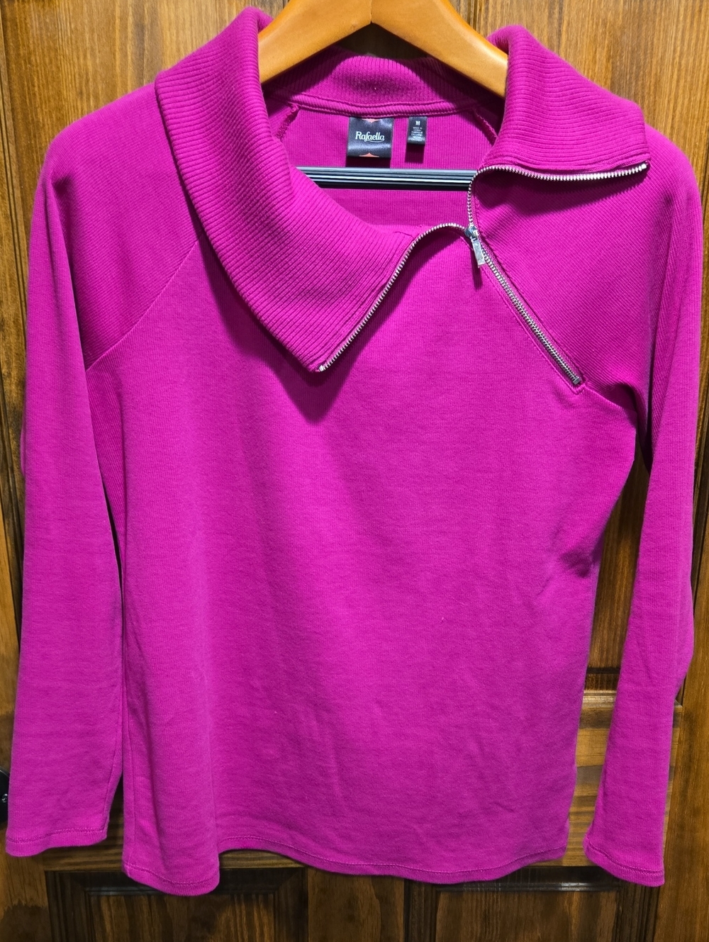 Rafaella Bright Magenta Zip Funnel Neck Sweater